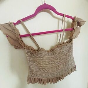 Mahina Beige Ruffle Crop Top